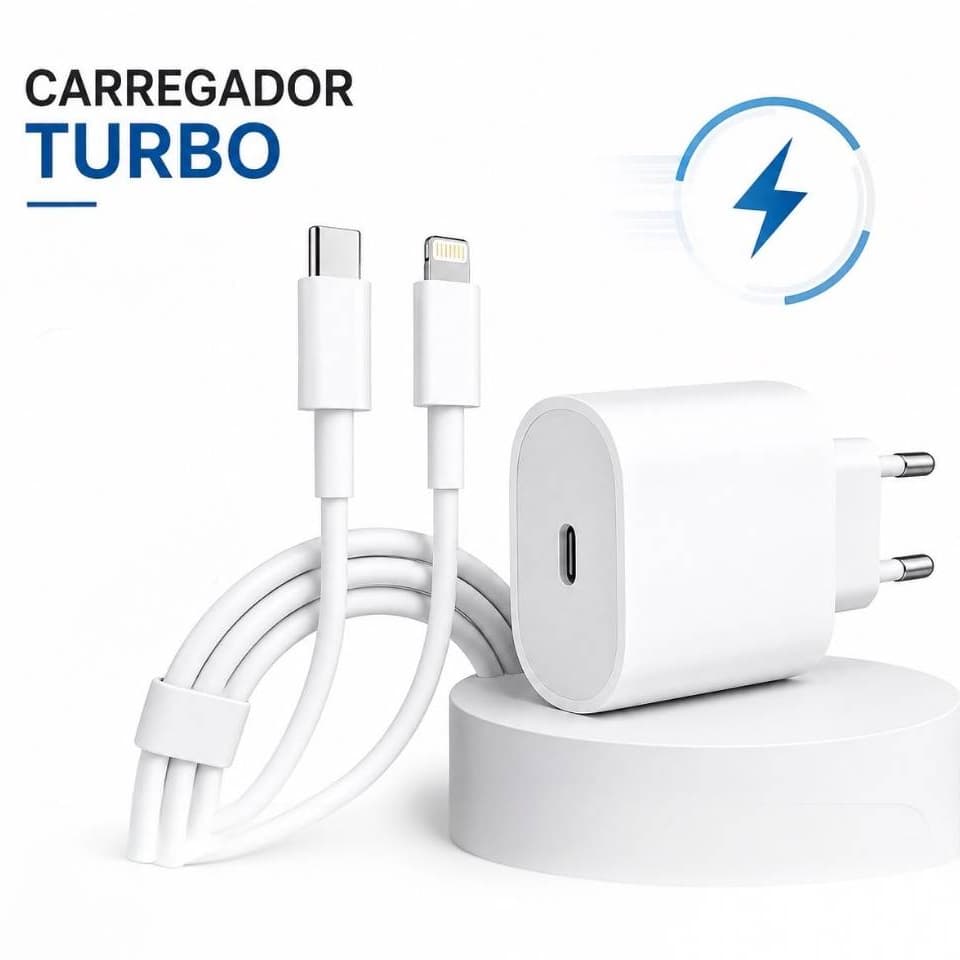 Carregador Turbo De iPhone Fonte com Cabo Carregamento Rapido