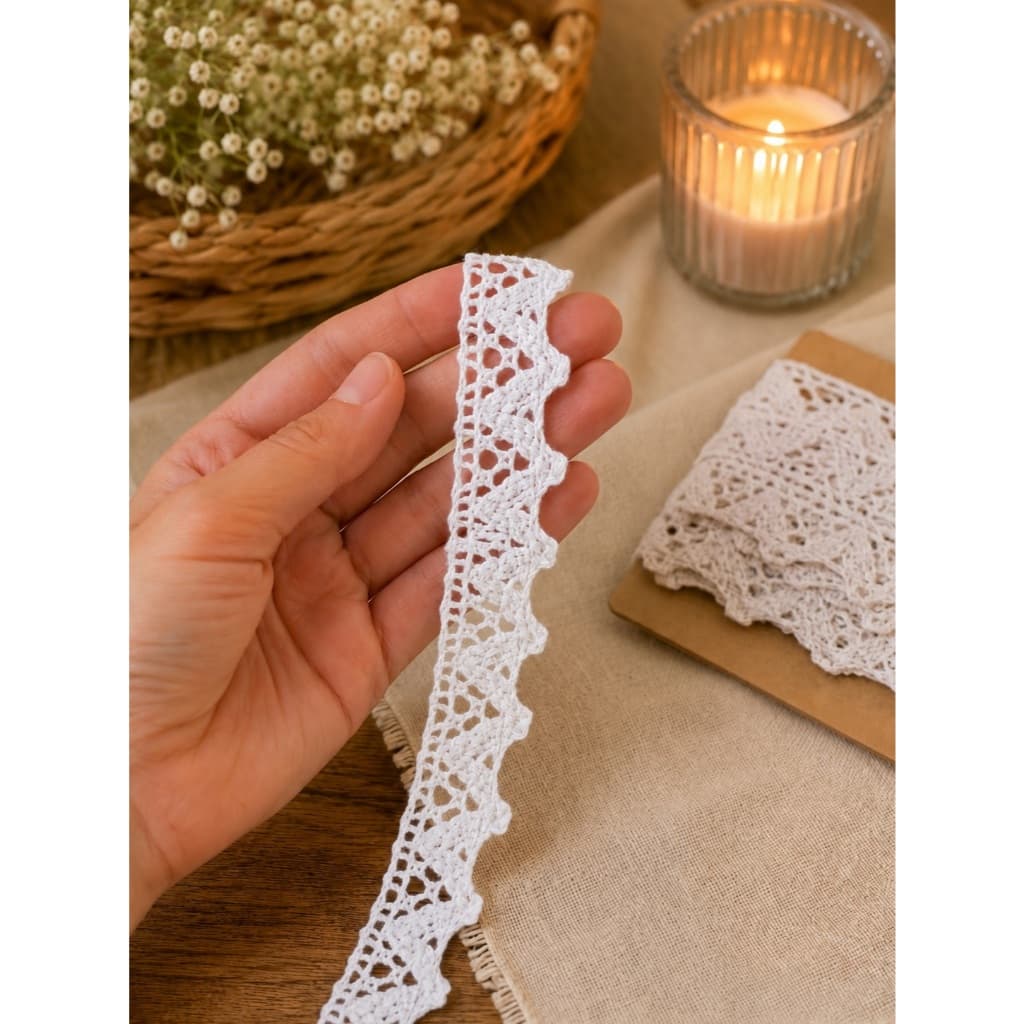 Renda Algodão 1,4cm 1 a 10m Entremeio Artesanato Costura Personalização Boneca Roupa Decoração Acabamento