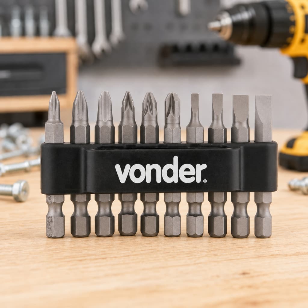 Jogo de Bits Ponteiras com 10 Peças Encaixe Sextavado 1/4"  VONDER
