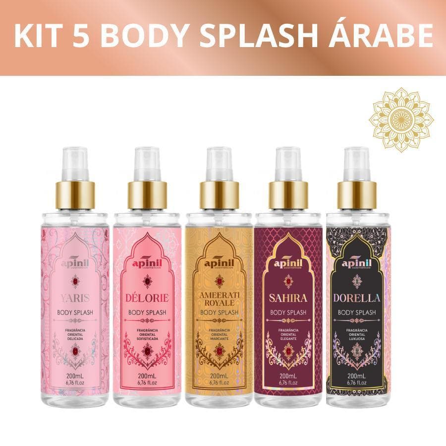 Kit 5 Body Splash Árabe Apinil 200ml - Yaris + Delorie + Ameerat + Sahira + Dorella - Atacado