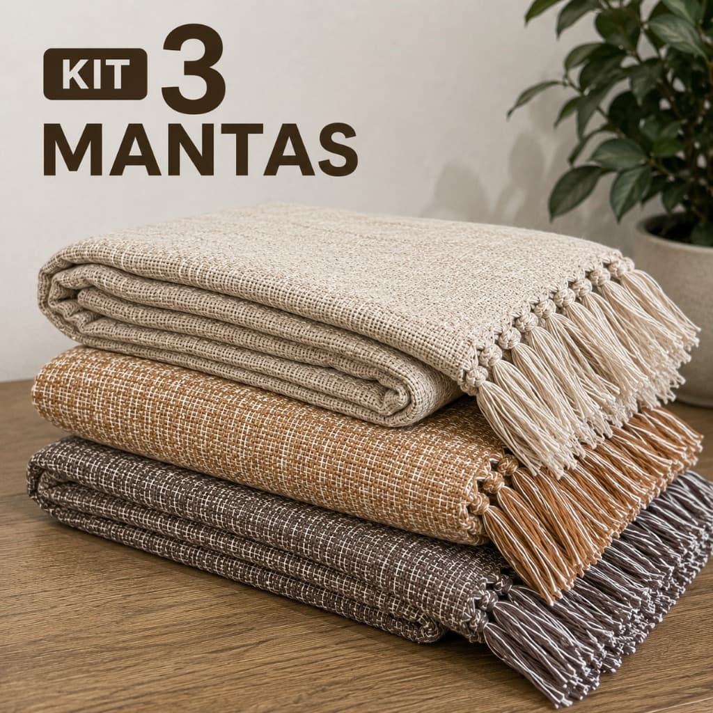 Kit 3 Mantas Premium Para Sofá 2,20x1,50 Grande Luxo Decorativa Sala de Estar