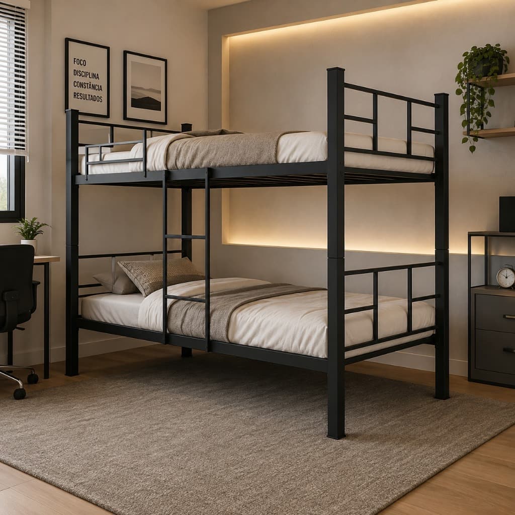 Beliche Solteiro em Aço Reforçado 198x96cm com Escada e Grade