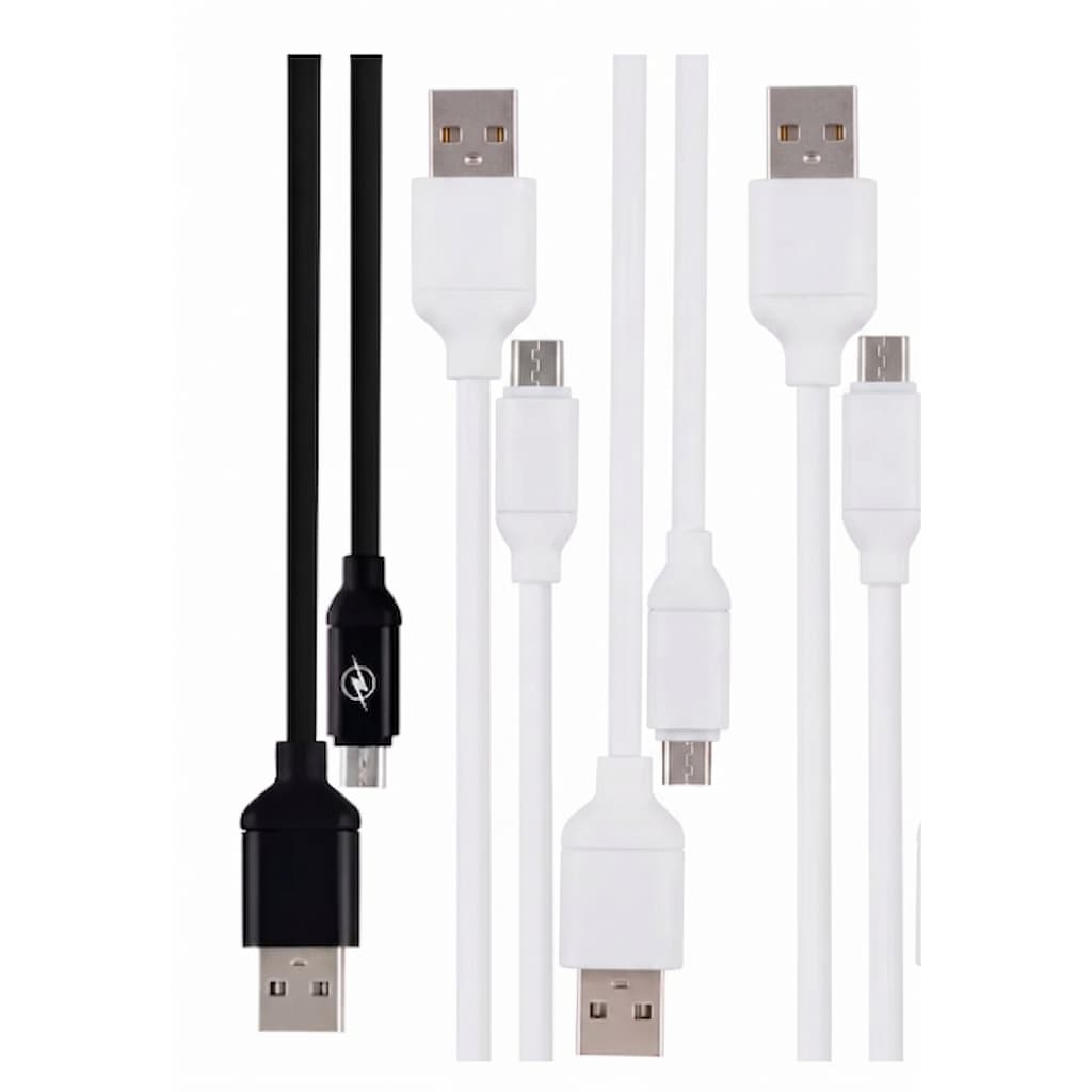 KIT COM 3 CABOS USB V8 - CORES VARIADAS (BRANCO/PRETO)