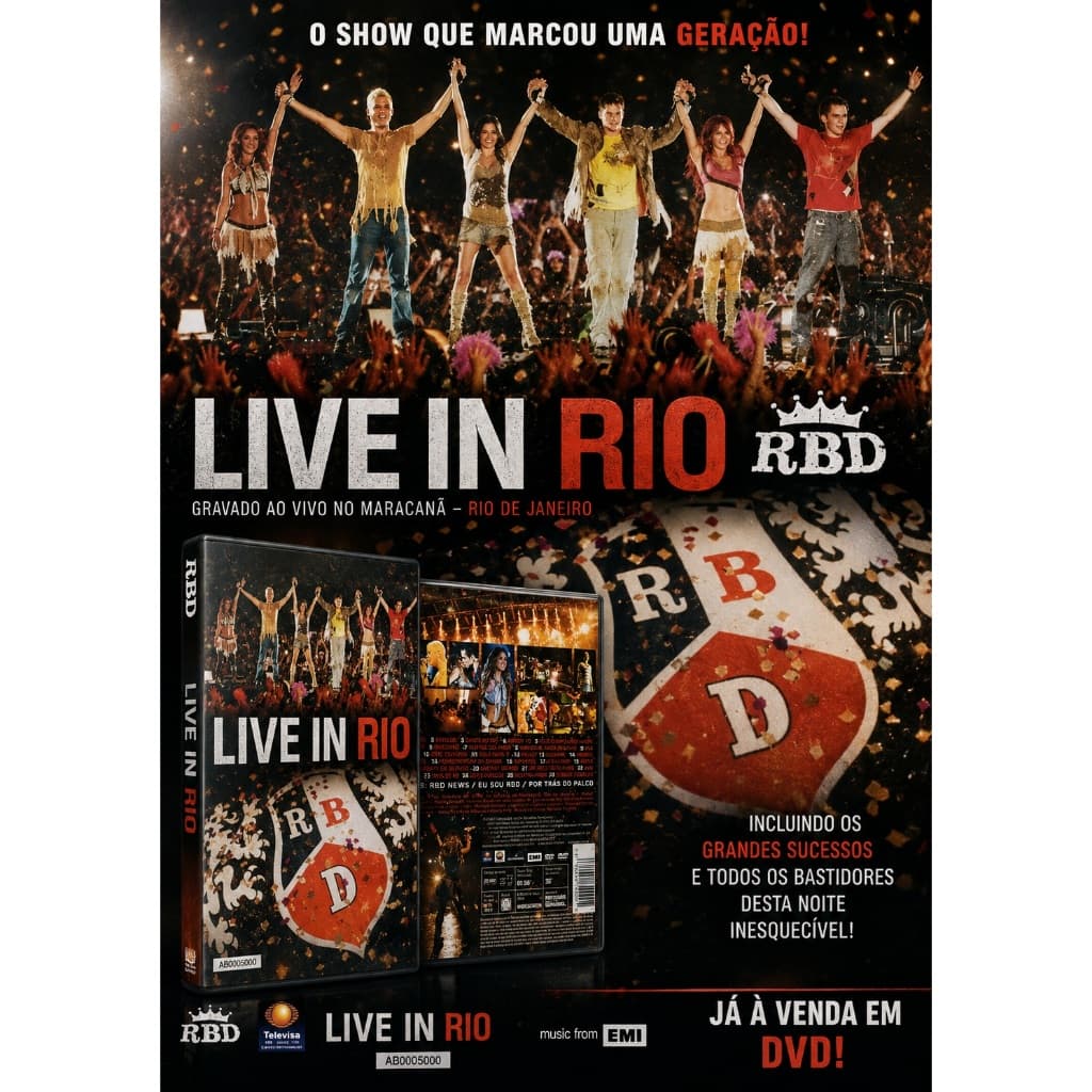 DVD: RBD live in Rio (c/ tema da novela mexicana Rebelde) Anahí, Dulce María, Maite Perroni