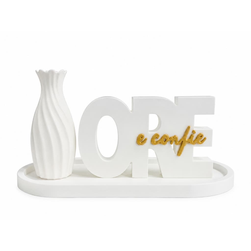 Kit Ore e Confie com Vaso e Bandeja Decorativa Minimalista Religioso para Sala, Aparador, Quarto e Escritório