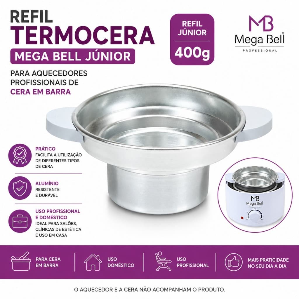 Refil Termocera Mega Bell Júnior 400g Alumínio Aquecedor de Cera