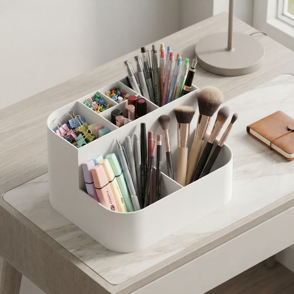 Organizador Multiuso Porta Pincéis Maquiagem Canetas Lápis Cosméticos com Divisórias Colorido