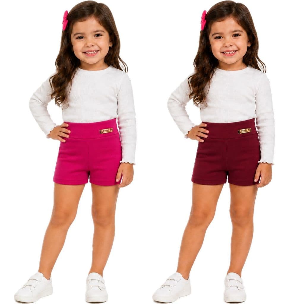 Kit 2 Short Legging Infantil Bermuda ciclista Basica Lisa Escolar