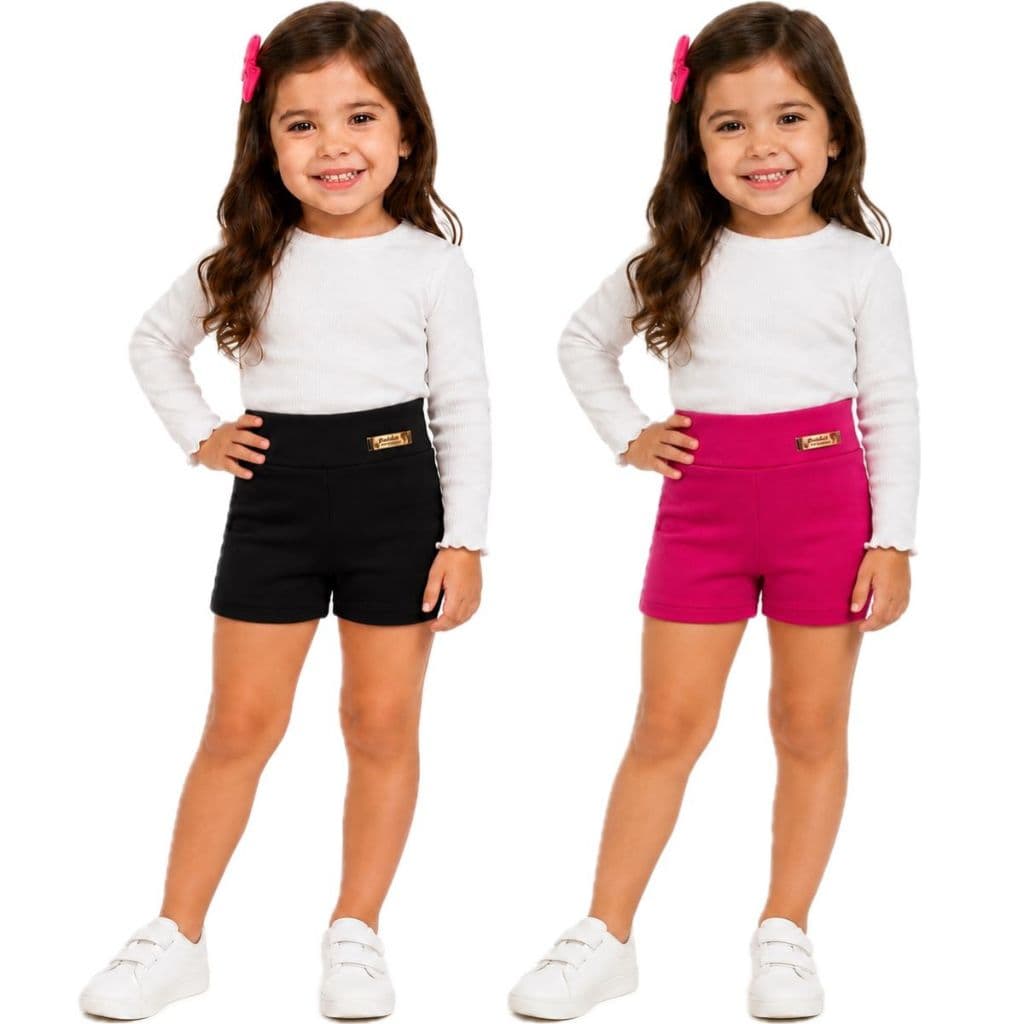 Kit 2 Short Legging Infantil Bermuda Basica Lisa Escolar Menina