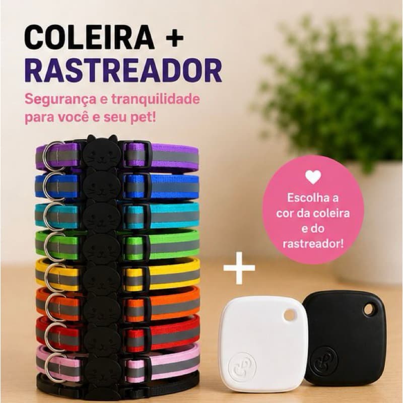KIT Coleira Pet Refletiva + Rastreador Mini Gps Localizador IOS Com Bateria