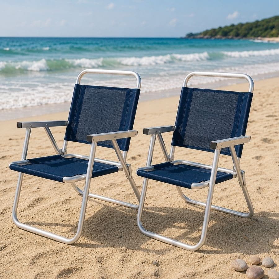 Kit 2 Cadeira De Praia Reforçada 150kg Aluminio Encosto Alto Camping Pesca Piscina Dobrável