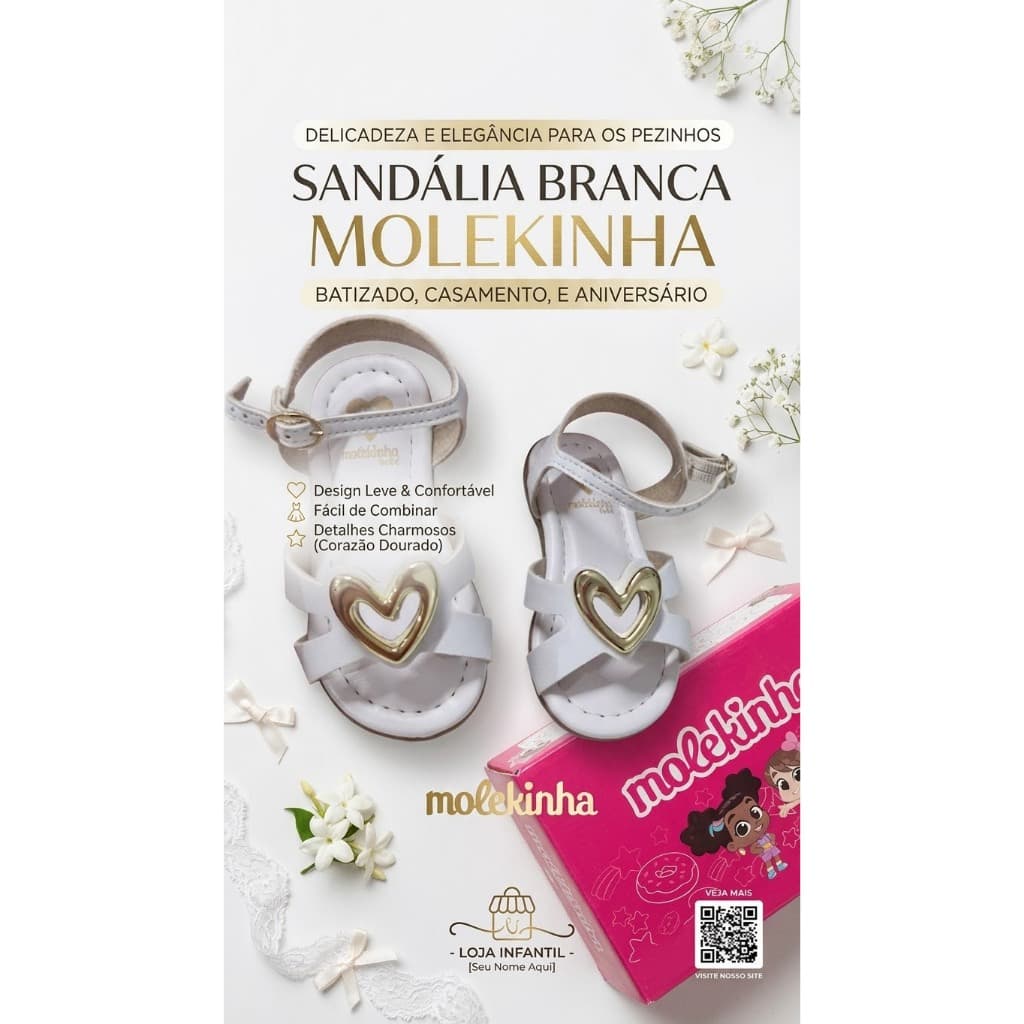 Sandália Molekinha Batizado Casamento dia a dia Branca