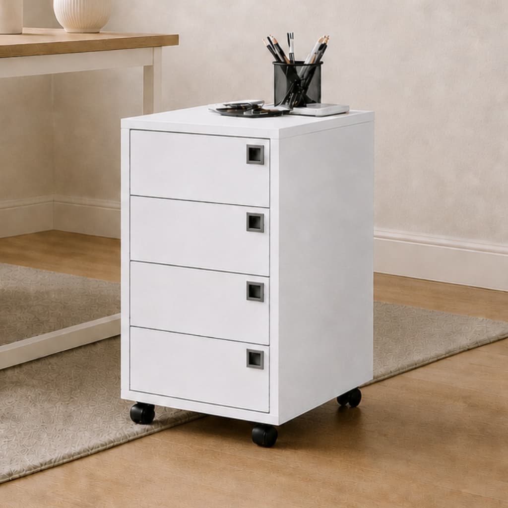 Gaveteiro Profissional p/ Escritório Industrial Com Rodinhas Cinza ou Branco Pequeno 4 Gavetas