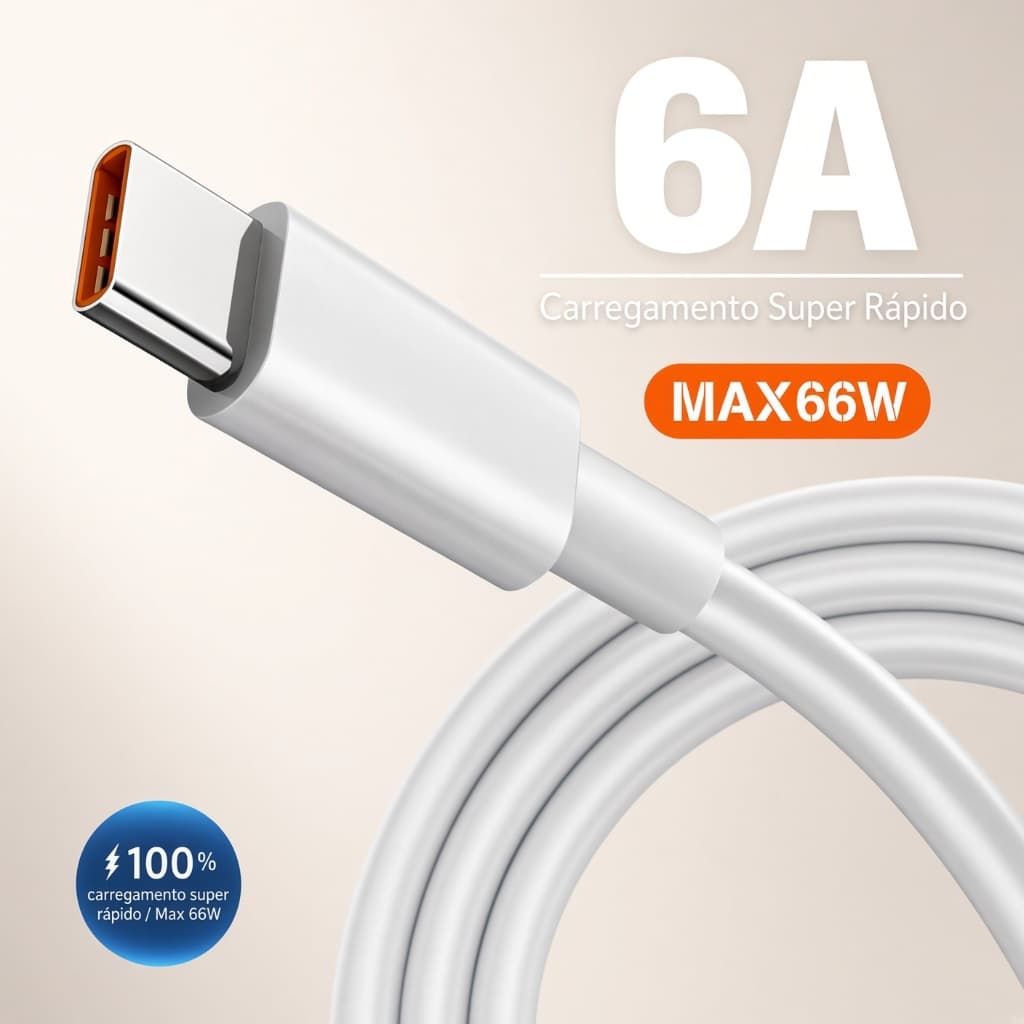 Cabo USB Tipo C 6A 66W Rapido USB A para USB C Xiaomi Redmi Motorola Huawei Android