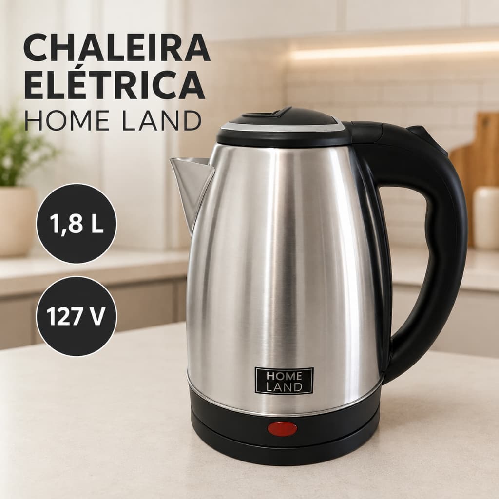 Chaleira Elétrica Home Land 1,8L Inox 127V 1000W para Café e Chá