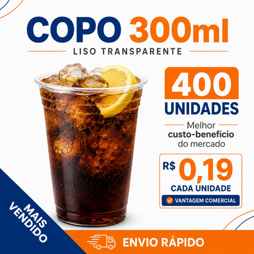KIT 400 Copos Descartáveis 330ml PP Liso Resistente Chopp Refrigerante Açaí Drink Bebidas Quentes