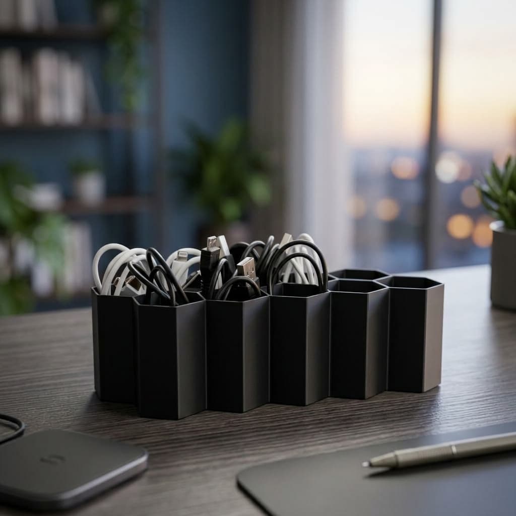 Organizador de Mesa e gaveta para 10 Cabos Fios Formato Colmeia Minimalista