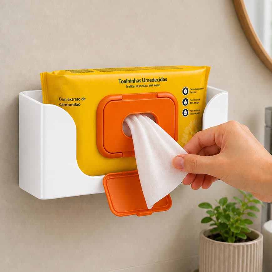 Dispenser Porta Lenços Toalhas Umedecidas Parede horizontal acompanha fixação Cola