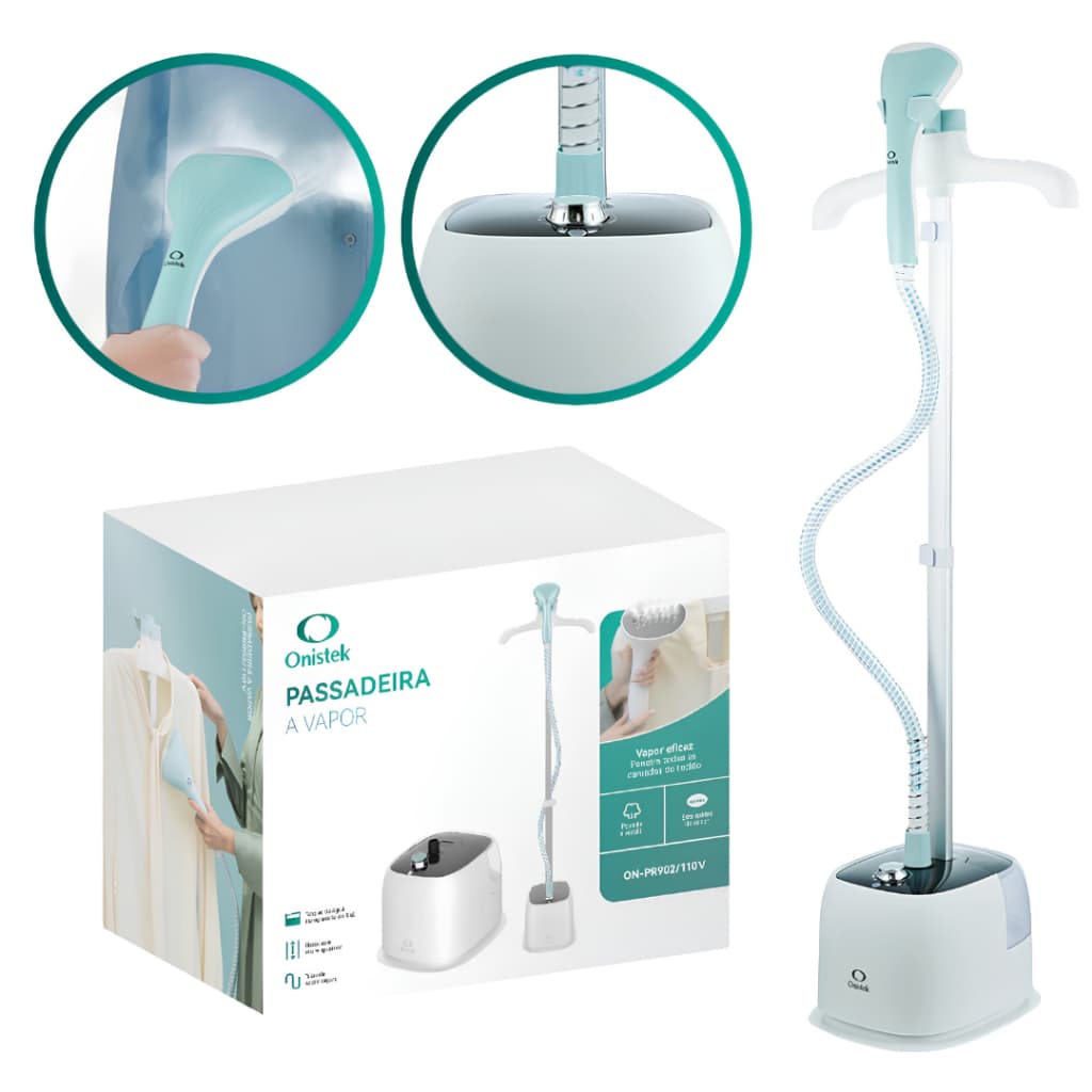 Passadeira a Vapor Vertical Alta Potência 1.6L 10 Modos 127/220V 158cm Branco/Azul Mod-Onistek
