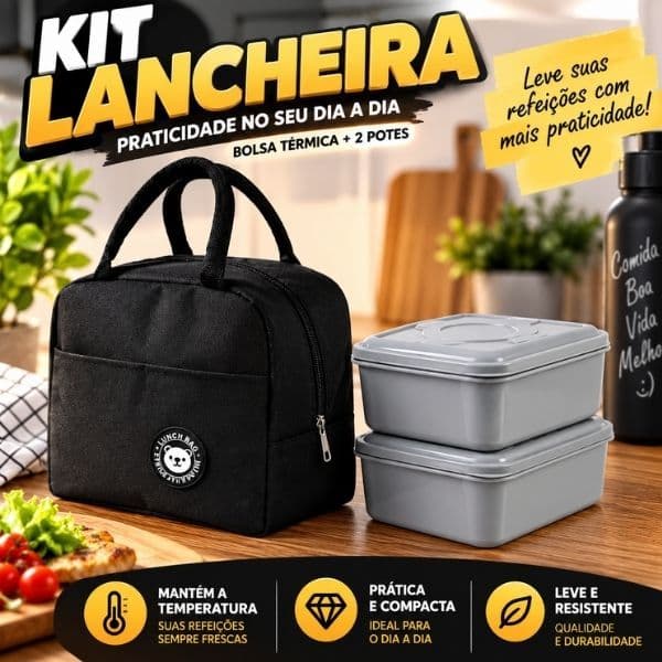 Kit Bolsa Térmica para Marmita Pote Água Passeio com 2 Pote de 500ml cada Pote Hermético Marmita