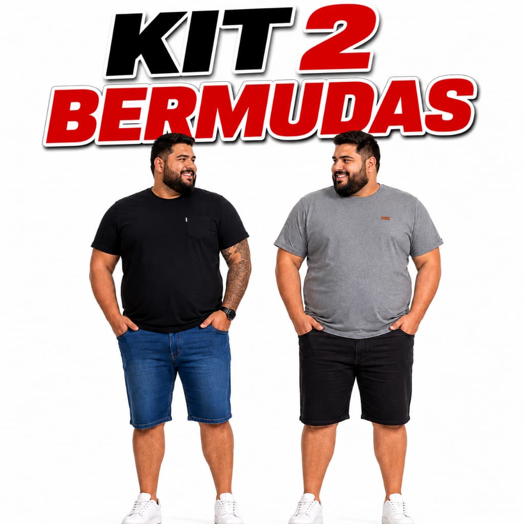 Kit 2 Bermudas Jeans Masculinas Plus Size com Elastano Tamanho Grande 48 ao 54 Bermuda Masculina Jeans Stretch