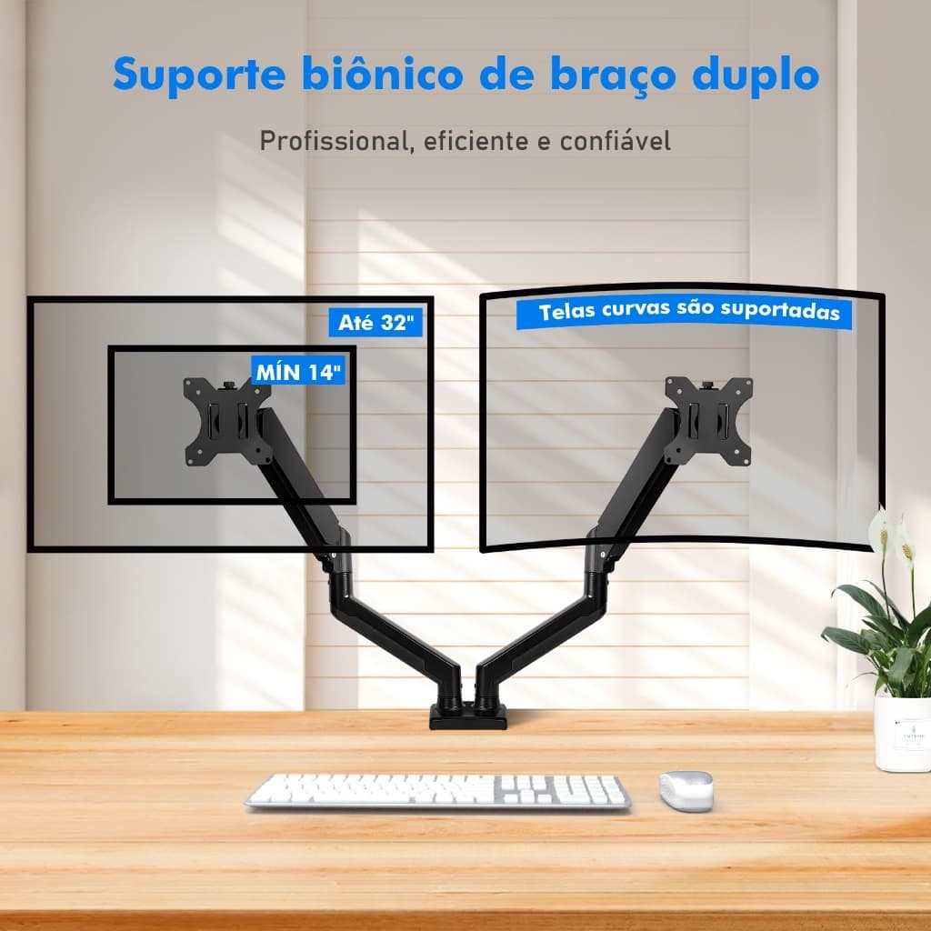 COIBEU Suporte Mesa P/ TV/Monitor duplo 14 a 32" Preto rolamento 10kg