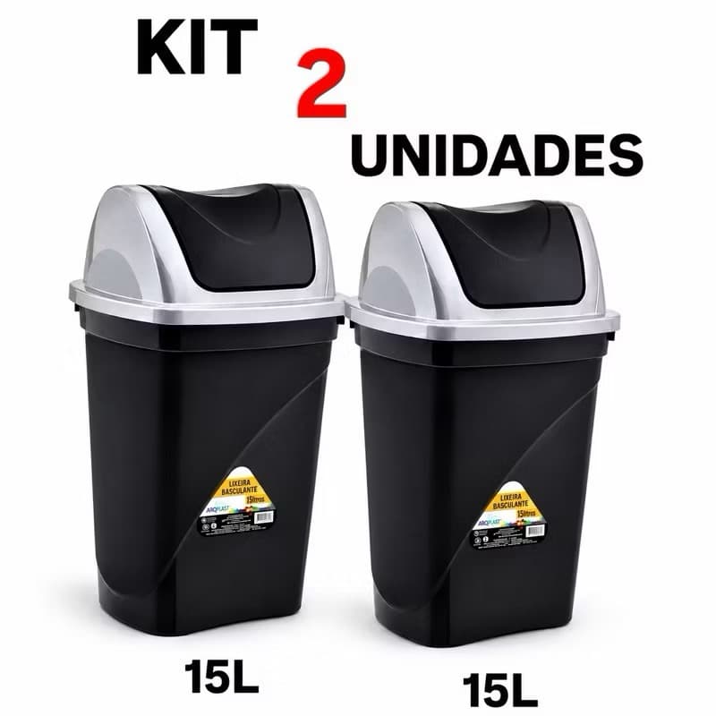 Kit 2 Lixeira Basculante de 15 litros Lixeira de escritório cozinha banheiro