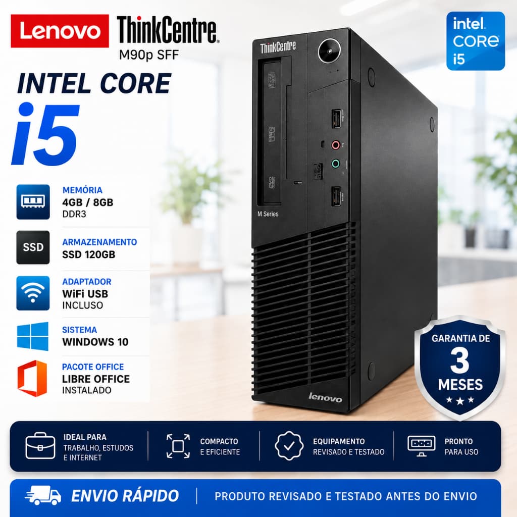 Computador Lenovo ThinkCentre M90p Intel Core i5 4GB 8GB SSD 120GB WiFi Windows com Monitor