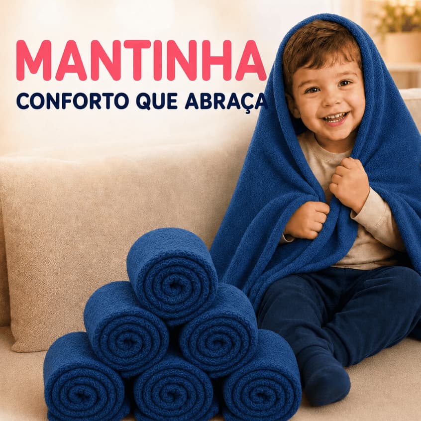 Mantinha Azul Marinho Infantil Bebê Microfibra Macia Leve Menino Unisex Fofinha Quentinha 90x100