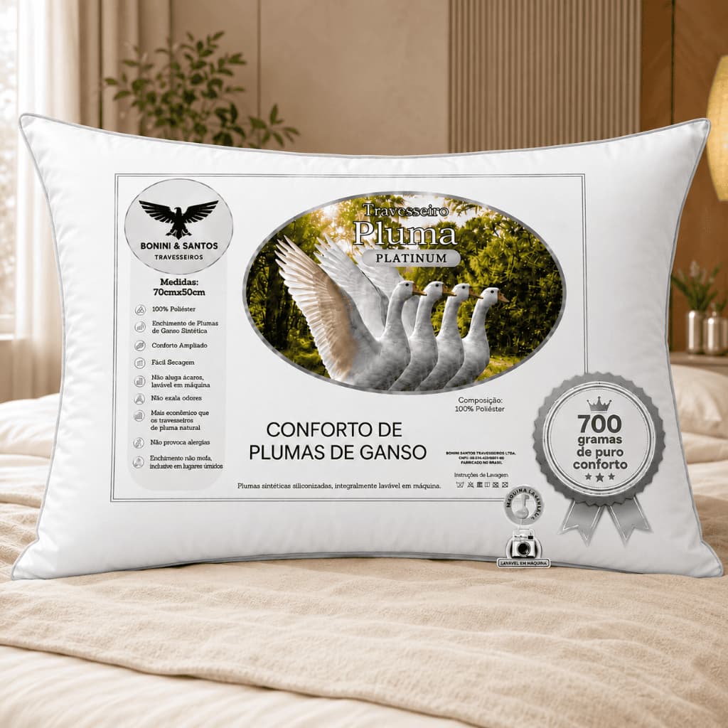 Travesseiro Confortável Macio Antialérgico 400 Fios 70x50cm Platinum