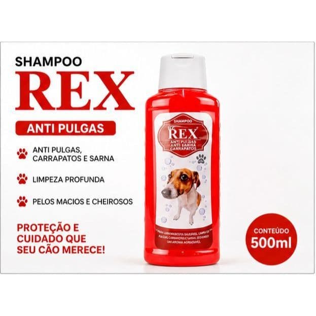 Shampoo Rex 6 em 1 Antipulgas Carrapatos Sarnas Piolhos Cães 750ml