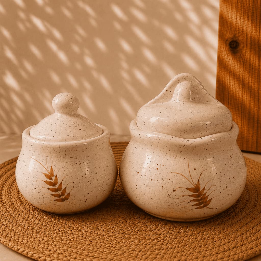 Kit Saleiro e Açucareiro Cerâmica Premium com Tampa | Pote/Porta Condimentos Sal e Açucar Cozinha Decoração e Presente