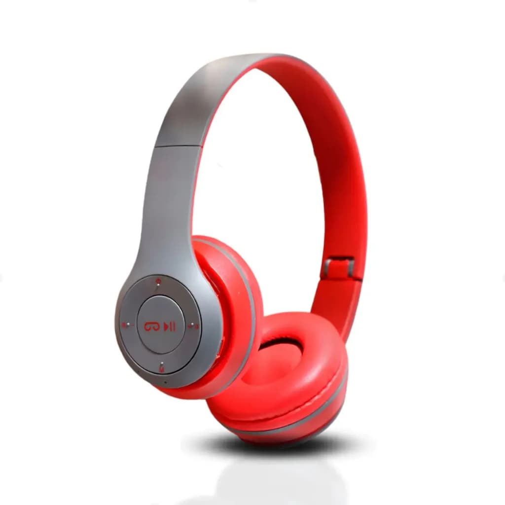 Fone de Ouvido Over-ear P47 Bluetooth sem Fio com Cancelamento de Ruído e Rádio FM Vermelho