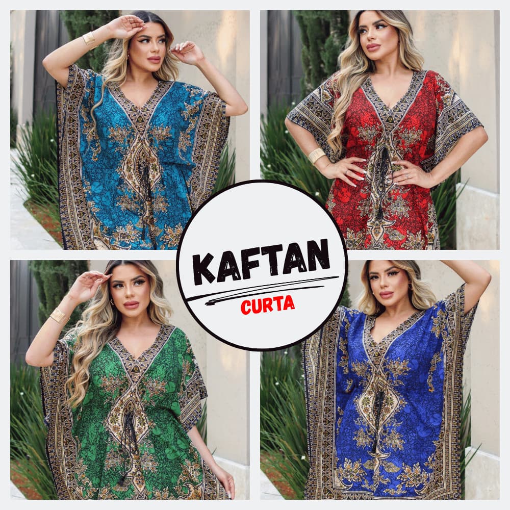 Roupa Kaftan Indiana Curta Moda Praia Feminina Tamanho Unico (36-48)
