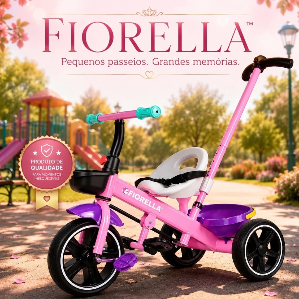 Triciclo Infantil Pedal Assento Regulavel Empurrador Seguro Confortavel Rosa