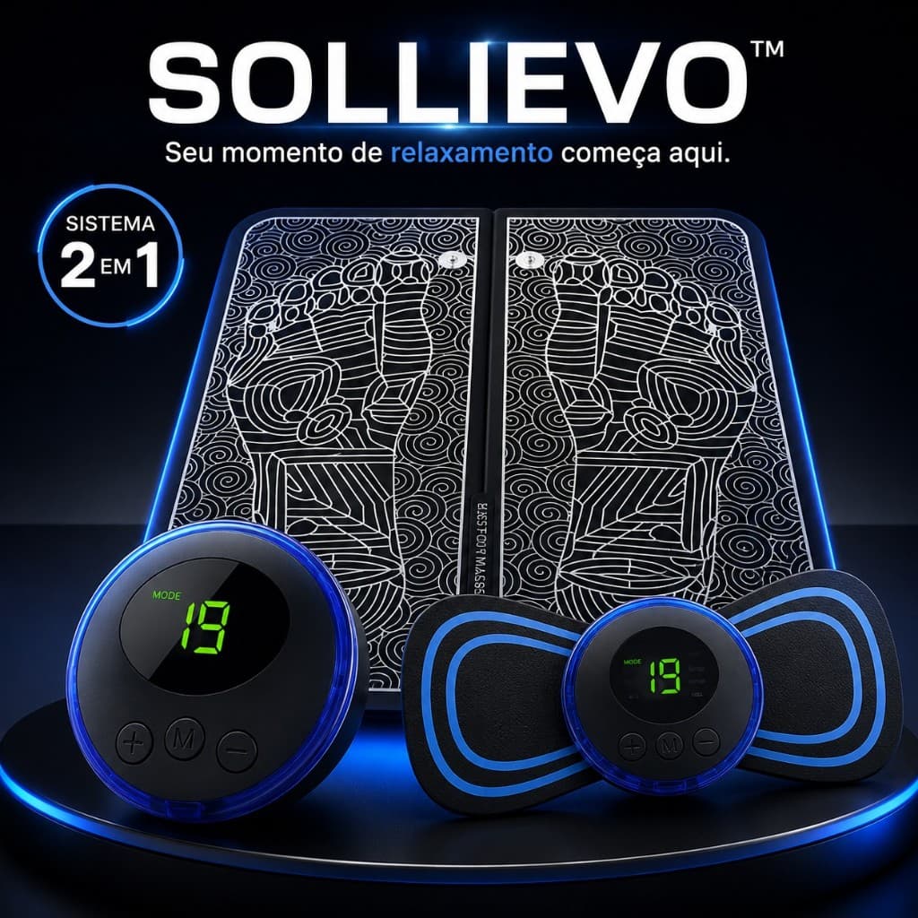 Massageador de Pés Elétrico EMS Sollievo™ 2 em 1 + Massageador Muscular 19 Níveis