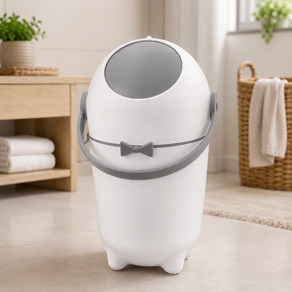 Lixeira Antiodor 10L 3 em 1 com Tampa Giratória Branca PP ABS para Fraldas de Bebê, Cozinha e Banheiro