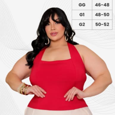 Top Halter plus GG ao G2 Femenino forro duplo zero transparencia suplex premium Casual Verão