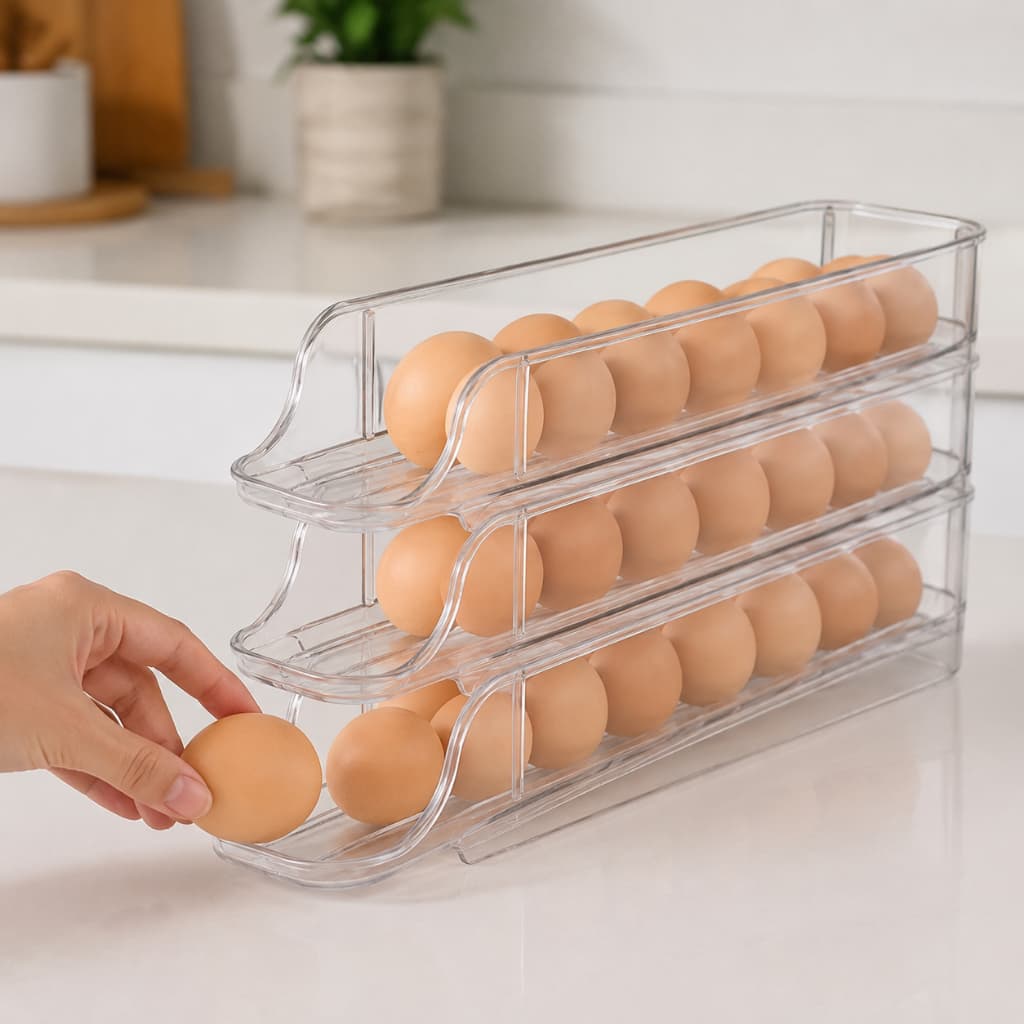 Kit 3 Porta-Ovos Empilhável Transparente Organizador de Geladeira com Sistema Deslizante