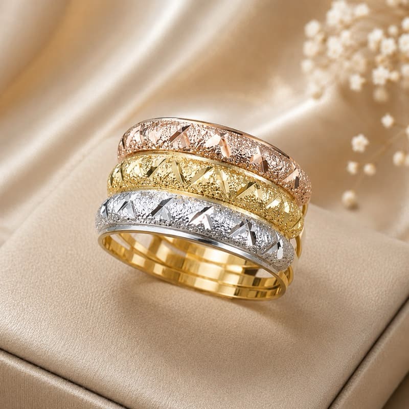 Anel Tricolor 3 Cores Banhado a Ouro 18K Feminino Dourado Prata Rosé