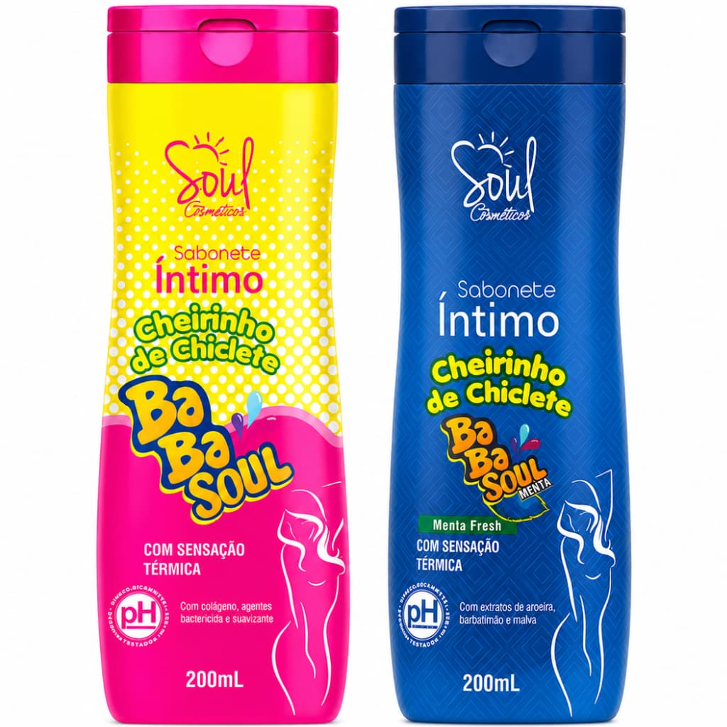 Kit 2 Sabonete Íntimo Cheirinho de Chiclete e Menta Fresh 200ml Soul BaBaSoul Sensação Térmica