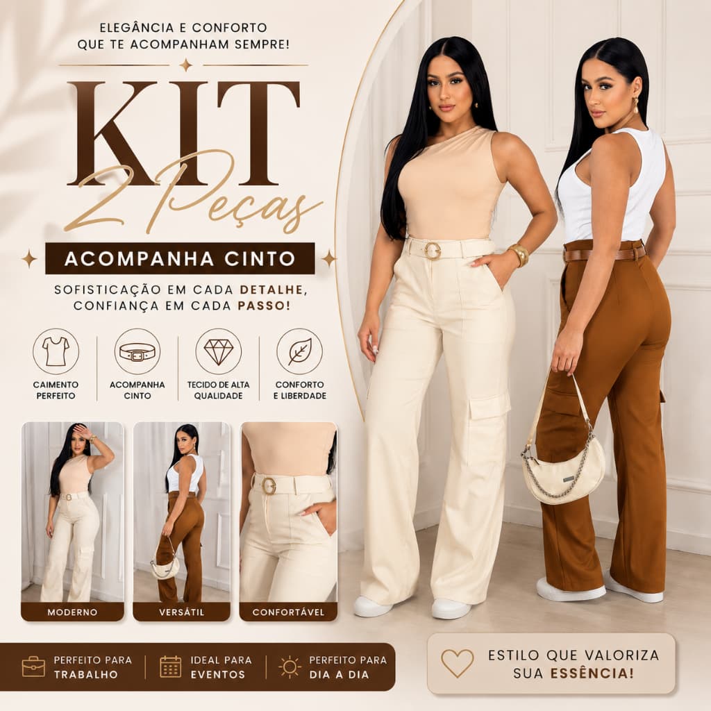 Kit 2 Calça Cargo Alfaiataria Inverno ACOMPANHA CINTO
