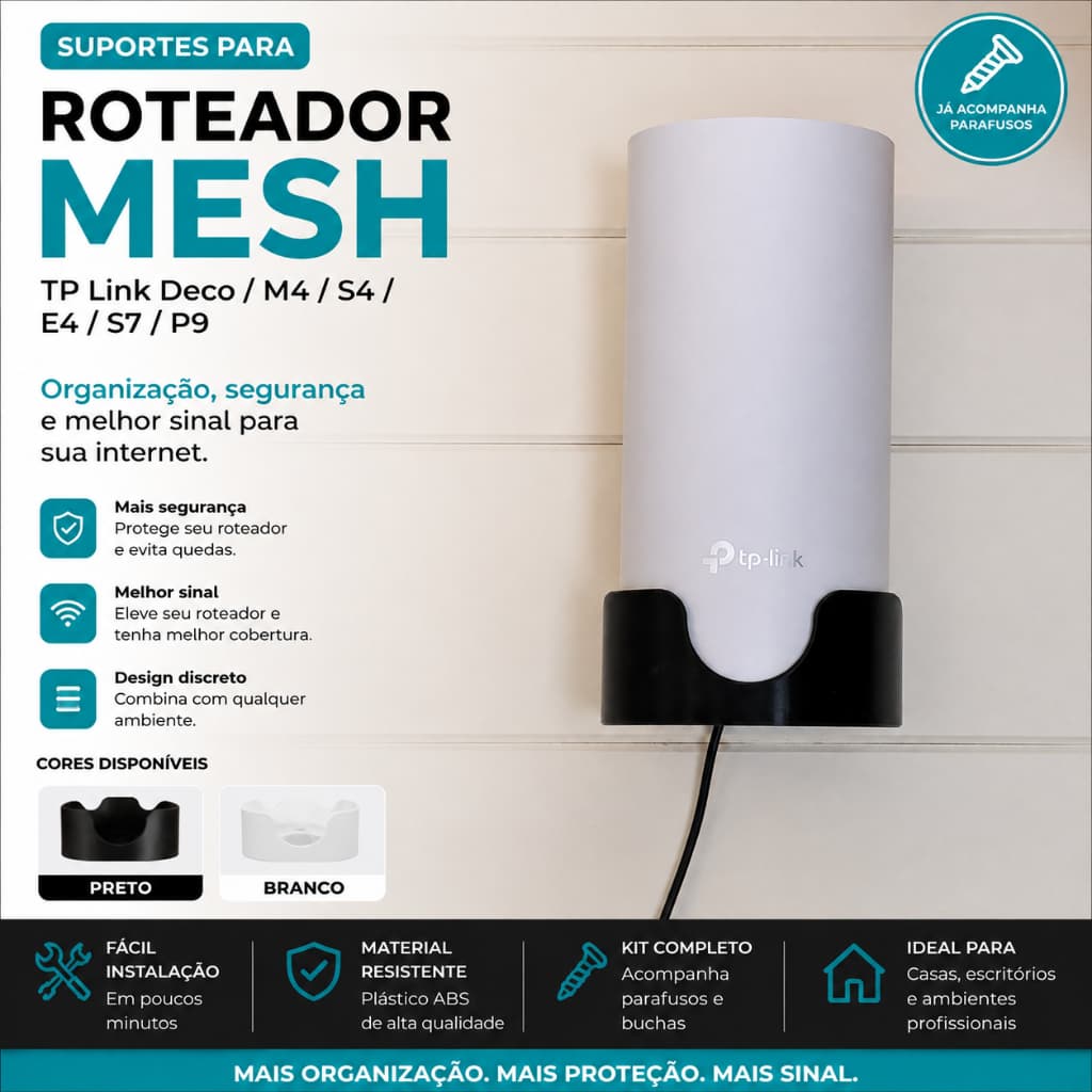Kit 2 Suporte Compatível Roteador Mesh TP Link Deco M4 / S4 / E4 / S7 / P9