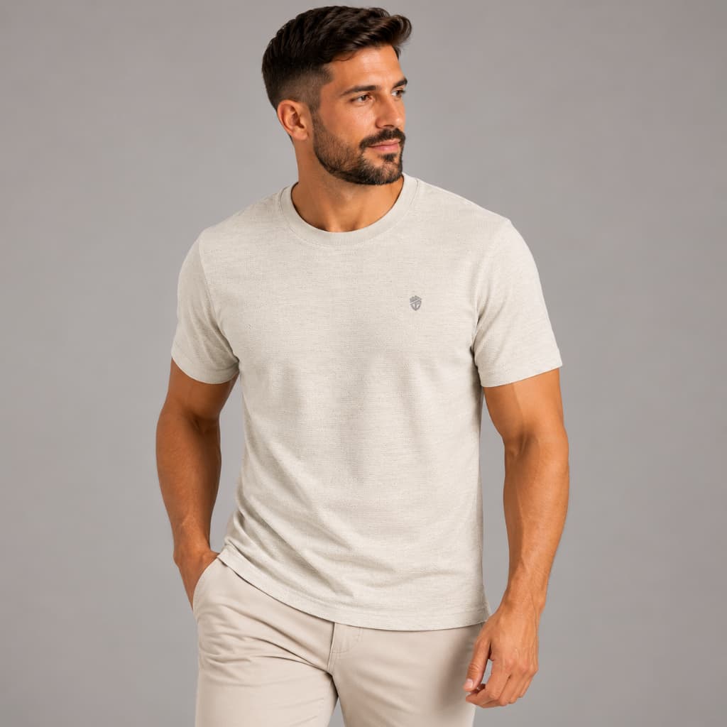 Camiseta Gola Redonda Com Bordado Alta Qualidade Cor Mescla Claro