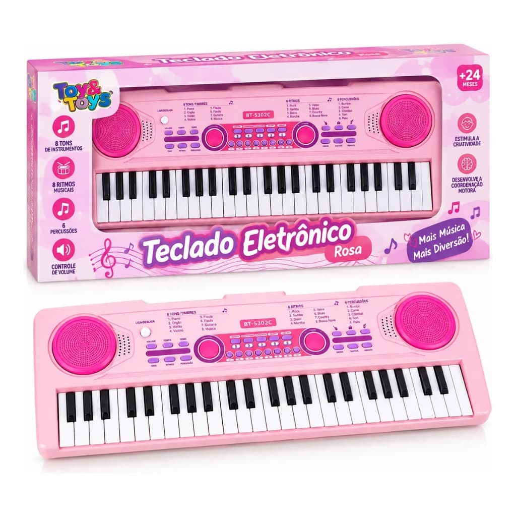 Teclado Musical Infantil Rosa Eletrônico Sons Ritmos Piano