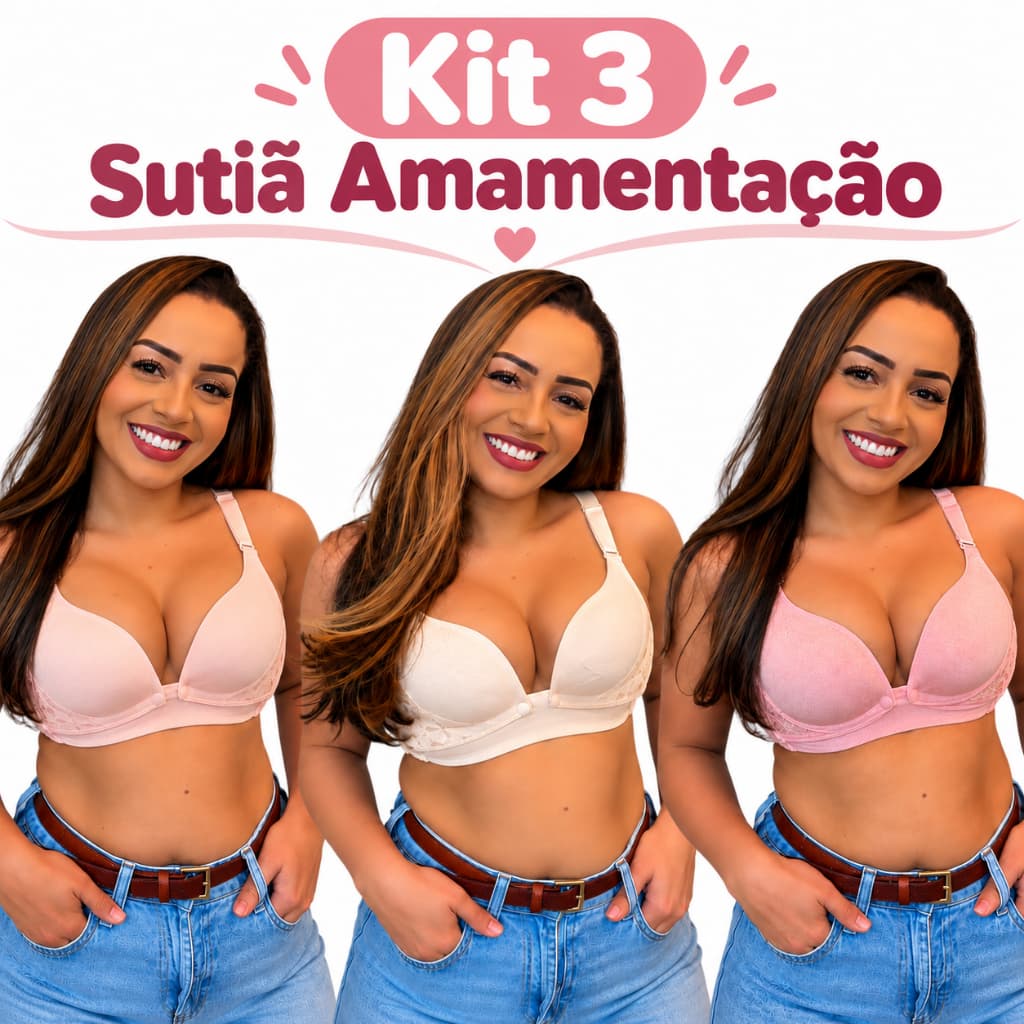 Kit 3 Sutiã de Amamentação Com Bojo Reforçado Super Confortável Gestante Maternidade Pós-Parto