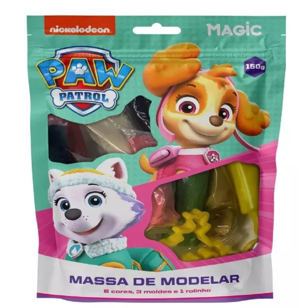 Massa Modelar Patrulha Canina 6 Cores + 3 Moldes + 1 Rolinho Lembrancinha Presente Criança Promoção