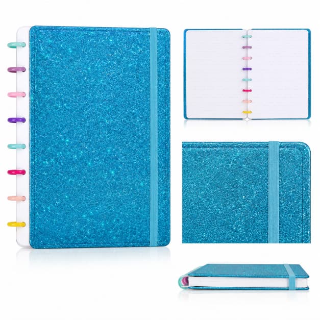 Caderno Inteligente Glitter Rosa A5/B5 | Discos Removíveis | Caderno Universitário para Escola, Planner e Escritório