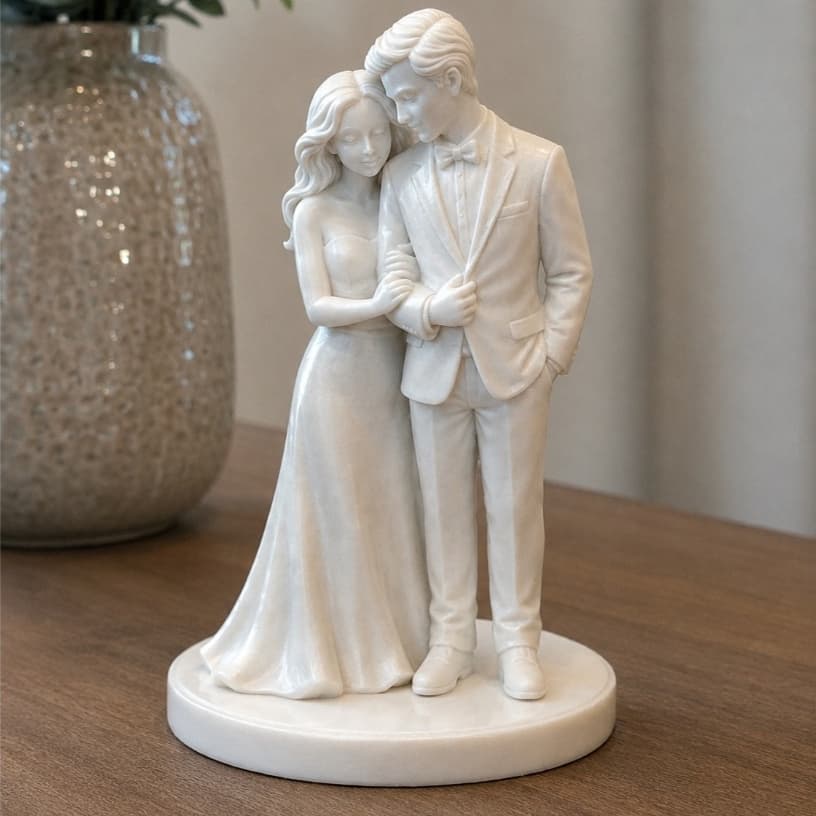 Topo de Bolo Casamento Noivinhos 3D Casal Noivos Bodas | 10-15-20cm | Branco ou Perolado | Tradicional
