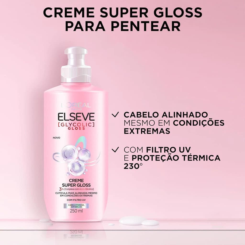 CREME PARA PENTEAR ELSEVE GLYCOLIC SUPER GLOSS 250ML